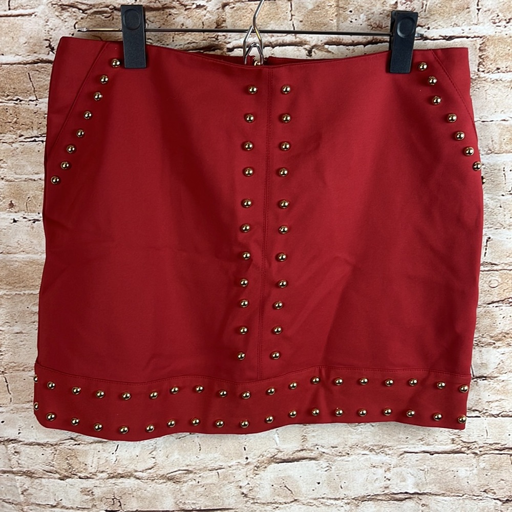 New Gianni Bini Reyes Dark Clay Nailhead Mini Skirt Medium - Picture 2 of 8
